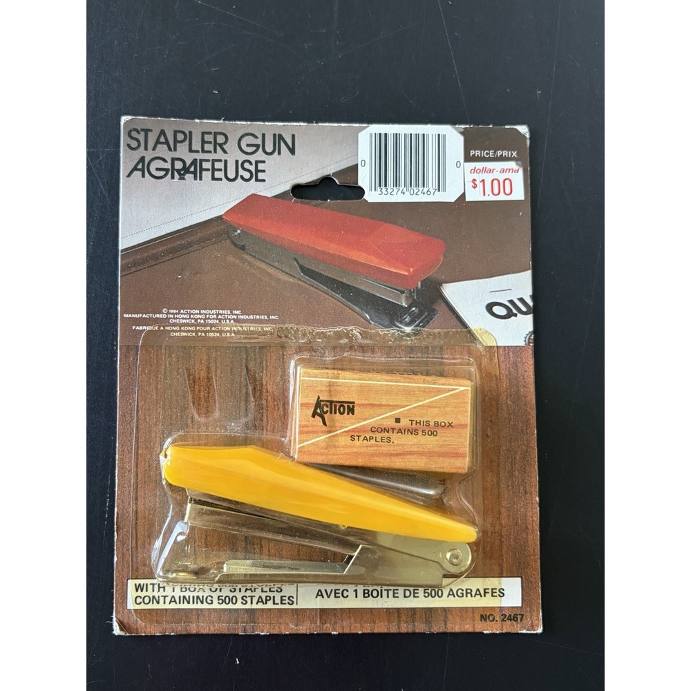 Vintage Action Stapler Gun Staple Mini Handheld Size 1984 NEW